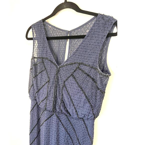 Aidan Mattox V-Neck Sleeveless Blouson Beaded Gown Navy Blue sz. 8 - Picture 3 of 9